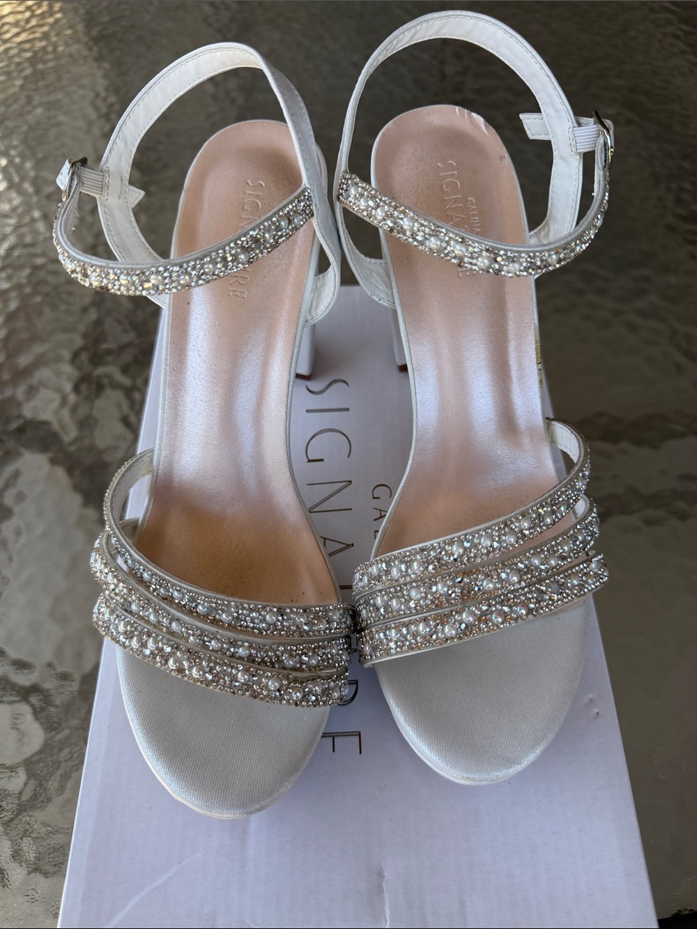 Signature Gala White Crystal Platform Sandals